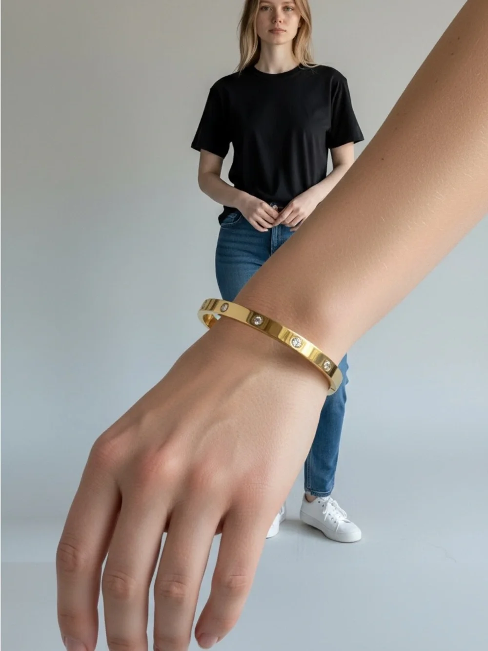 9/2 Gold Crystal Accent Bangle Bracelet - Women Accessories